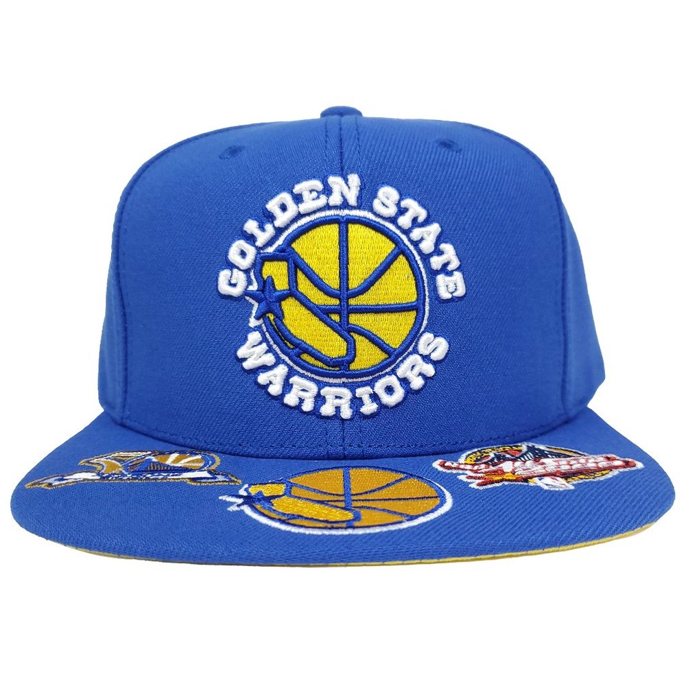 GS Warriors Mitchell & Ness NBA Snapback Hat 3D Logo Bill Logos Blue Cap NWT